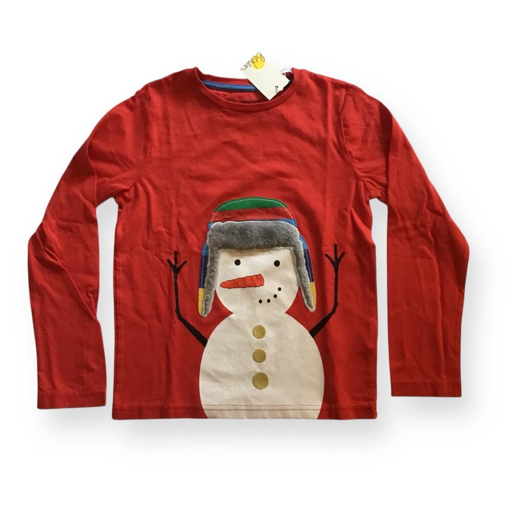 NWT Mini Boden snowman appliqué tee